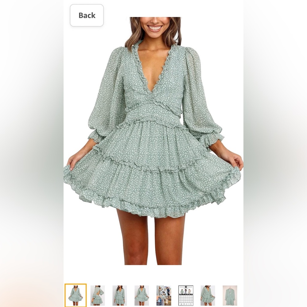 Happy Sailed Deep V Neck Long Sleeve Ruffle Layer A-Line Swing Mini Dress